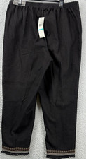 Alfred Dunner Pants Womens 16 Black Ankle Pull On Embroidered NEW