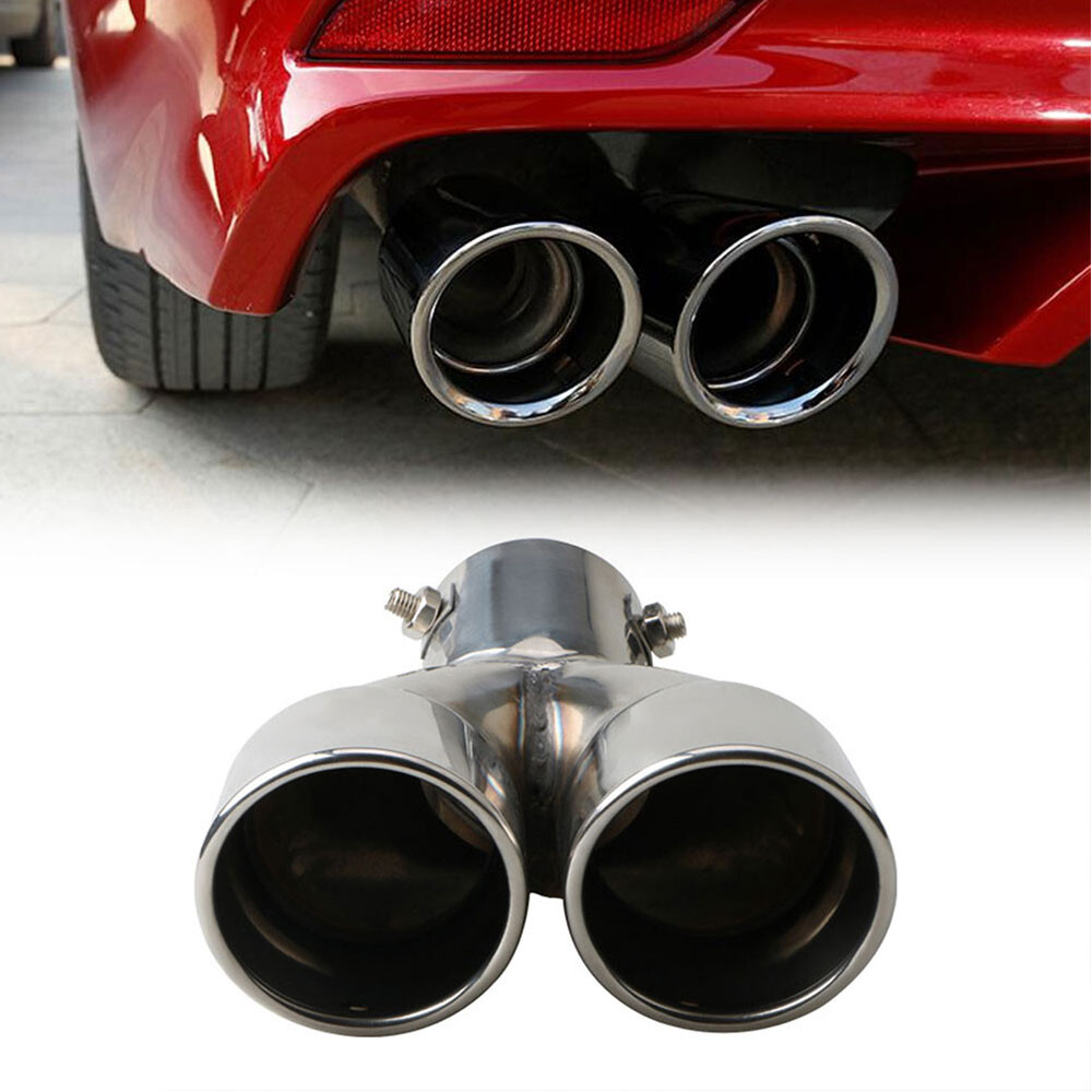 Car Parts Rear Dual Exhaust Pipe Tail Muffler Tip Throat Tailpipe Accessory 1to2