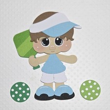 Pickleball Boy Brown Hair. Scrapbook, Card Making Paper Piecing