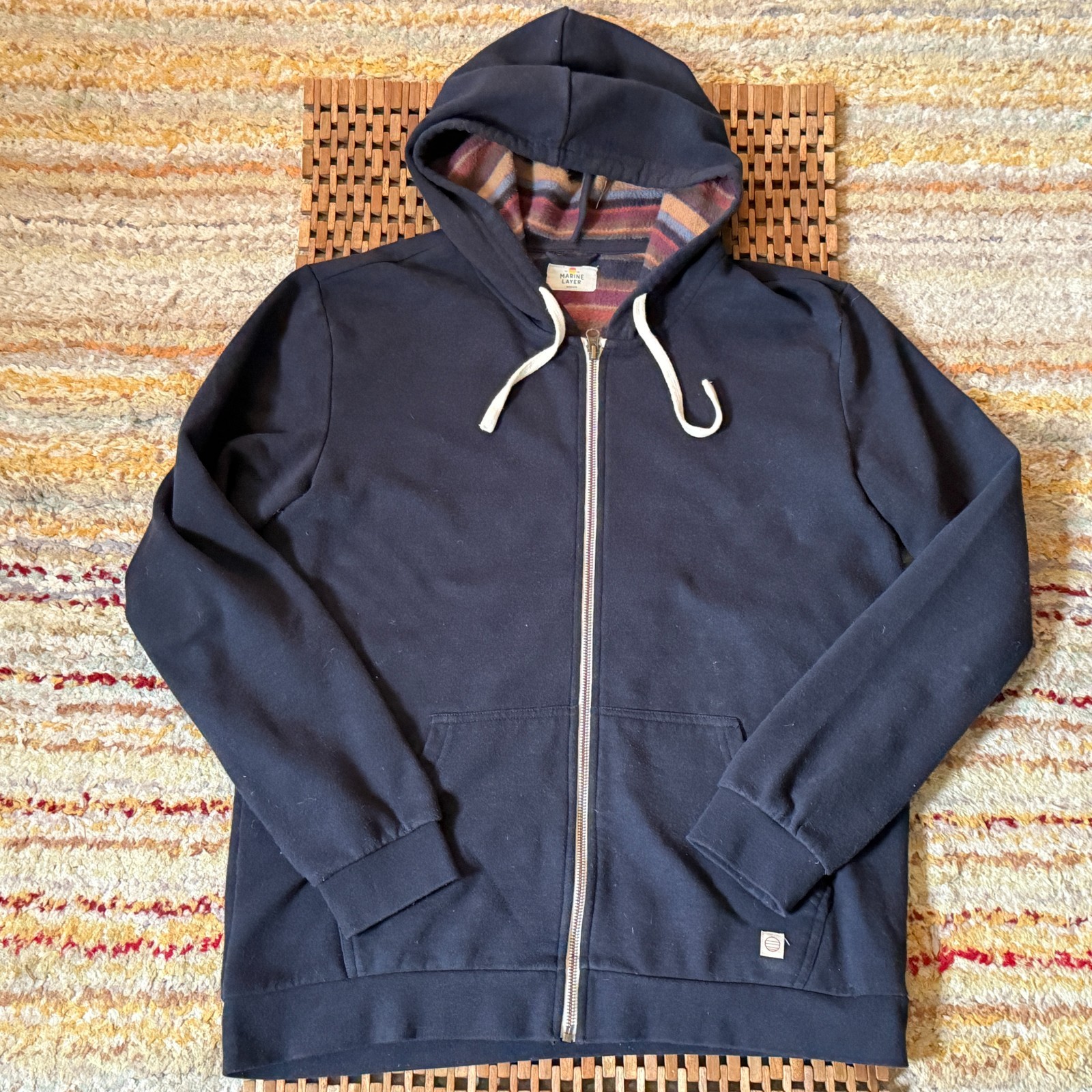 Marine Layer Flannel Lined Hoodie Hoodie Jacket Blue Full Zip Men's Size Medium