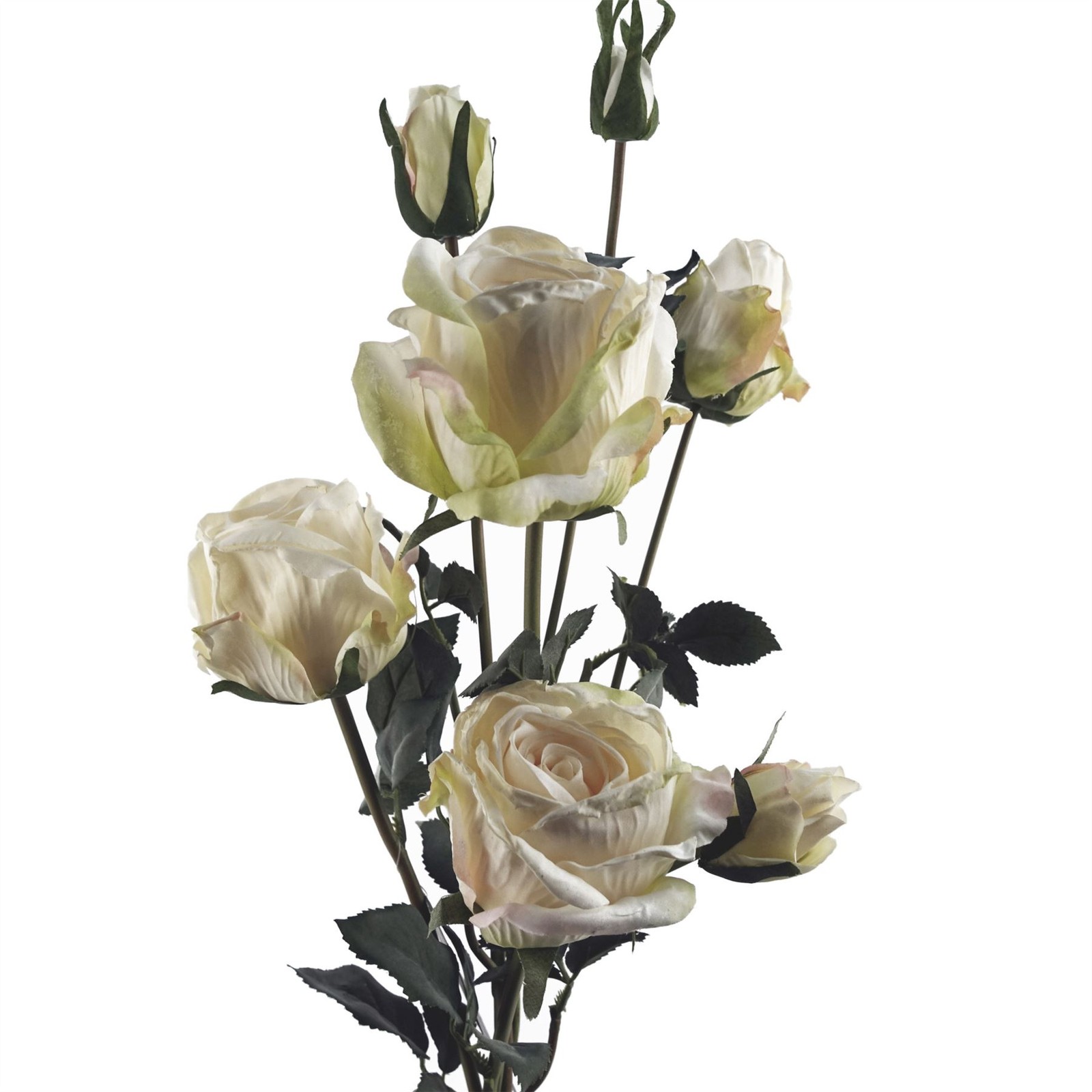Rose Artificial Flower 60cm Spray 4 Flowers 3 Buds Realistic Decor Cream