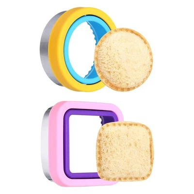 Sandwichschneider 2 Stück quadratisch/rund für lila/rosa/blau/gelb - Bild 1 von 4