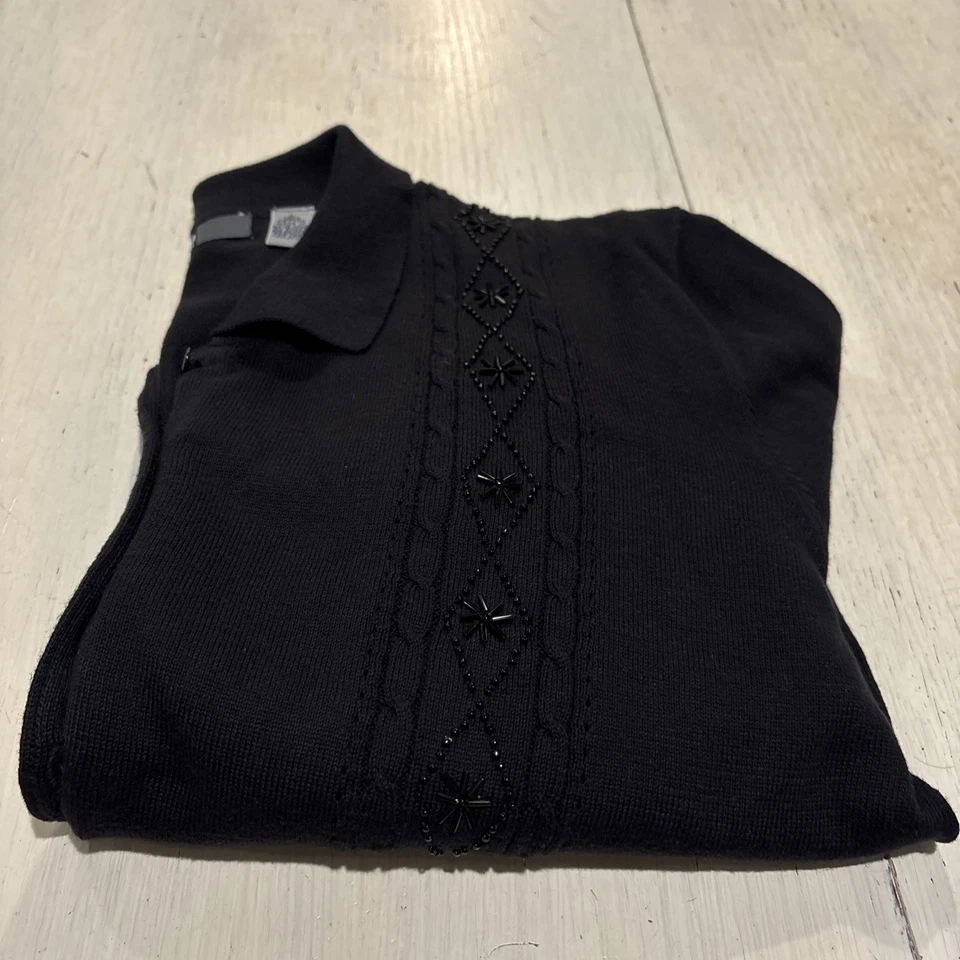 vtg 90s GAP cardigan Women’s L Black Beaded Button Down sweater Cotton - Image 2 of 4