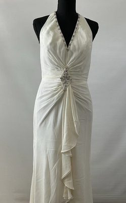 #ad Landa Ivory Halter Sleeveless Beaded Ruched Column Wedding Dress Size 10 $124.95
