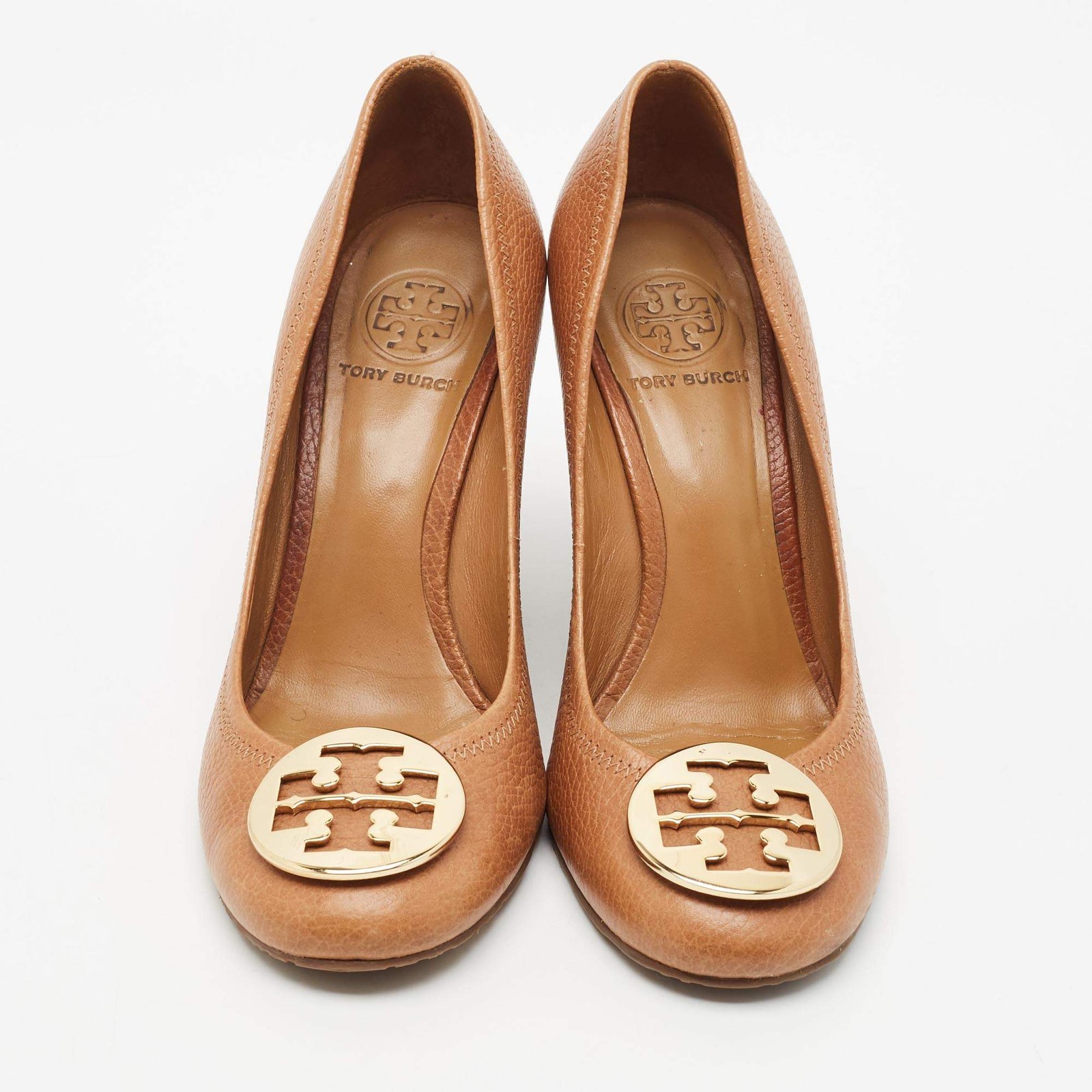 Tory Burch Sally 2 Size 39 Brown Leather Wedge Pumps image 3
