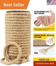 Natural Jute Twine, 8MM x 50FT Jute Rope Roll, Heavy Duty Thick Twine for Cat...