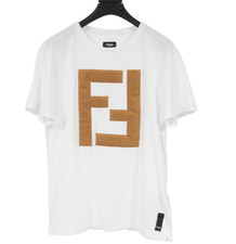 Fendi Forever Fendi FF Logo T Shirt Medium White Brown Cotton Short Sleeve
