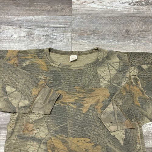 Vintage 90s Morgan Green Tan Mens M Hardwood Real Tree Camo Thermal T-Shirt - Picture 3 of 8