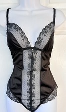 Vintage Maidenform Black Nylon Chantilly Lace Teddy Bodysuit Playsuit Small