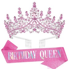 Birthday Tiara and Sash for Women Girls Birthday Queen Series Graceful Birthd...