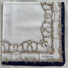 Vintage Handkerchief Border Bridle Pattern Pocket Square Plain White Cotton 18 M