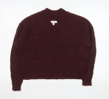 Marks and Spencer Per Una Women's Burgundy V-Neck Chunky Knit Jumper Size M