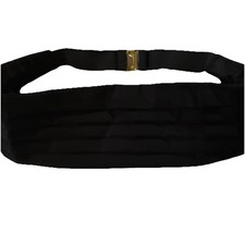 Vintage Black Satin Pleated Cummerbund Formal Tuxedo Waistband Adjustable