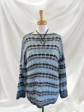 Sheer Fuzzy Knit Top Textured Italy Designer Boho Chic Artsy Lightweight Sweater
