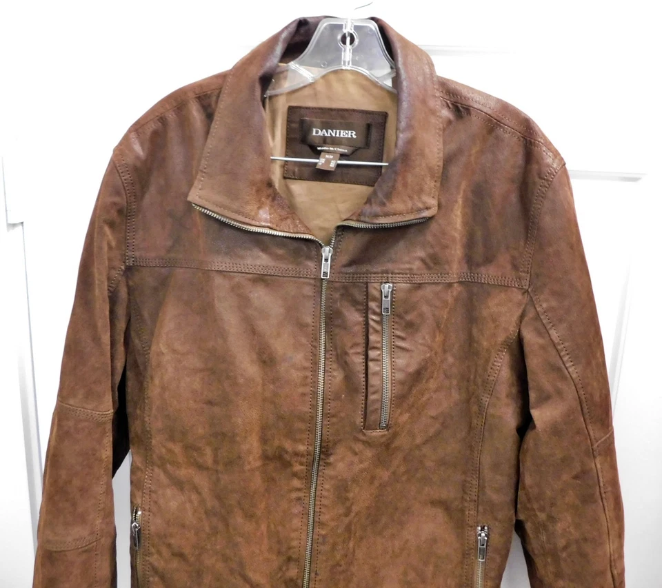 Chaqueta Danier de cuero marrón con cremallera talla M Foto 2 de 4