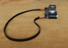 Windmup 10mm Black Leather Camera Neck Strap   Handmade Minimalist Elegance