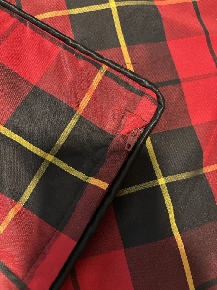 Christmas Red Plaid Silky Pillow Covers Square W/Black Piping Zip Close - Image 4 of 4