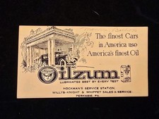 Vintage Early Original Oilzum Motor Oil Ink Advertising Blotter Card Perkasie PA