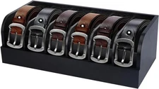 6 Compartment Bamboo Belt Organizer Box for Closet Drawer Storage and Display