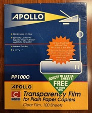 Apollo Plain Paper Copier Transparency Film - 8 1/2" x 11" - Black, White - 100