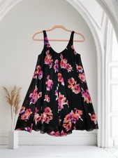 Decree Black Floral Sleeveless Swing Dress Women’s Size XS Pleated V Neck
