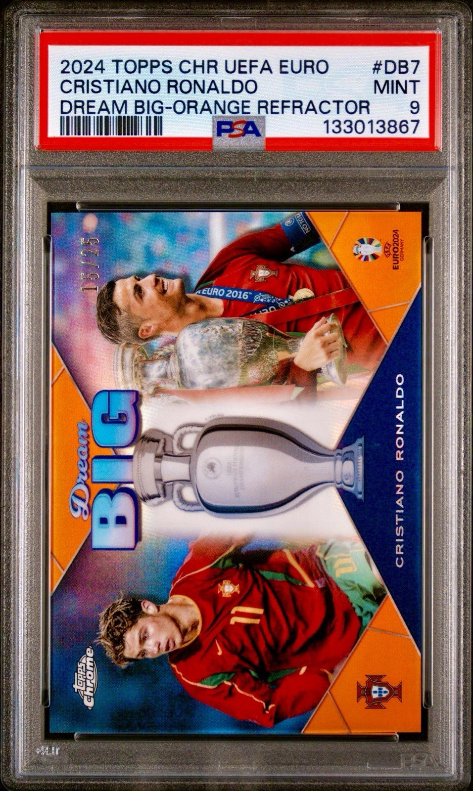 Cristiano Ronaldo 2024 Topps Chrome Euro Orange Refractor Dream Big 25 P G2U