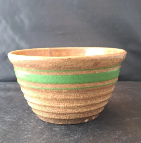 Vintage HULL? Very Old Green Striped Beehive Mixing Bowl RESERVED