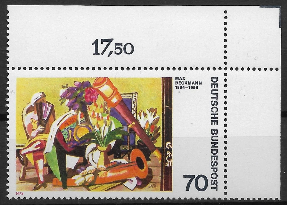 Bund 1974 ** Mi 822 Expressionismus 70Pf vom Eckrand Ecke oben rechts 01523E - Bild 1 von 1