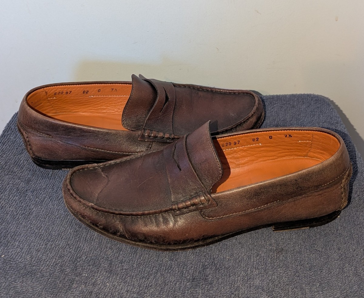 Santoni Brown Leather Men’s Slip-On Loafers Santoni Men main image 2