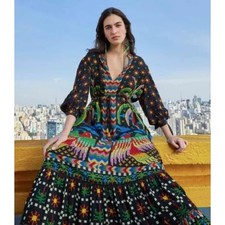 Farm Rio M Macaw night v neck maxi dress