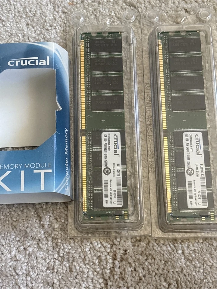 2x Crucial Memory Module 1GB 184-Pin UNBUFF DIMM 128MX6 CT12864Z40B. K16TY - Image 3 of 4