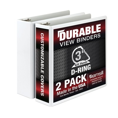 Samsill 3 Ring Durable View Binders - 2 Pack, 3 Inch Locking D-Ring, Non-Stick