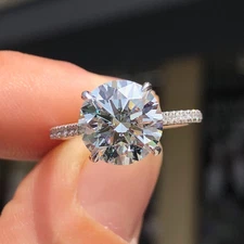 Engagement Hidden Halo Ring 2.18 Ct Round Cut Moissanite 14K White Gold Plated