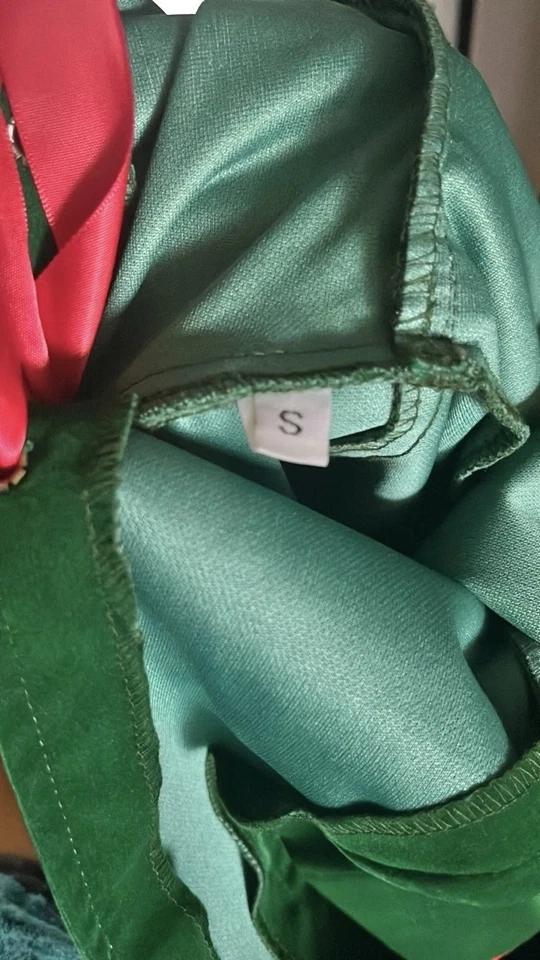 Roma Santa's Head Elf Green Velvet Dress w/ Red Trim Costume C188 Size XS-S - Image 4 of 4