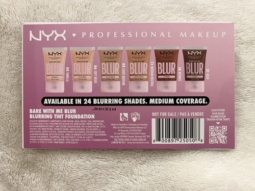 NYX Professional Makeup Bare with Me Blur Tint Foundation Sample Card 6 Shades - Picture 2 of 2