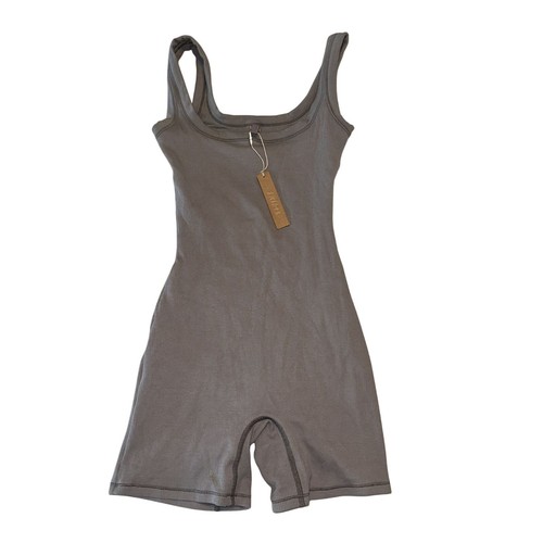 NWT SKIMS Cotton Rib Smoke Grey Square Neck OnePiece Romper Women's Size X-Small