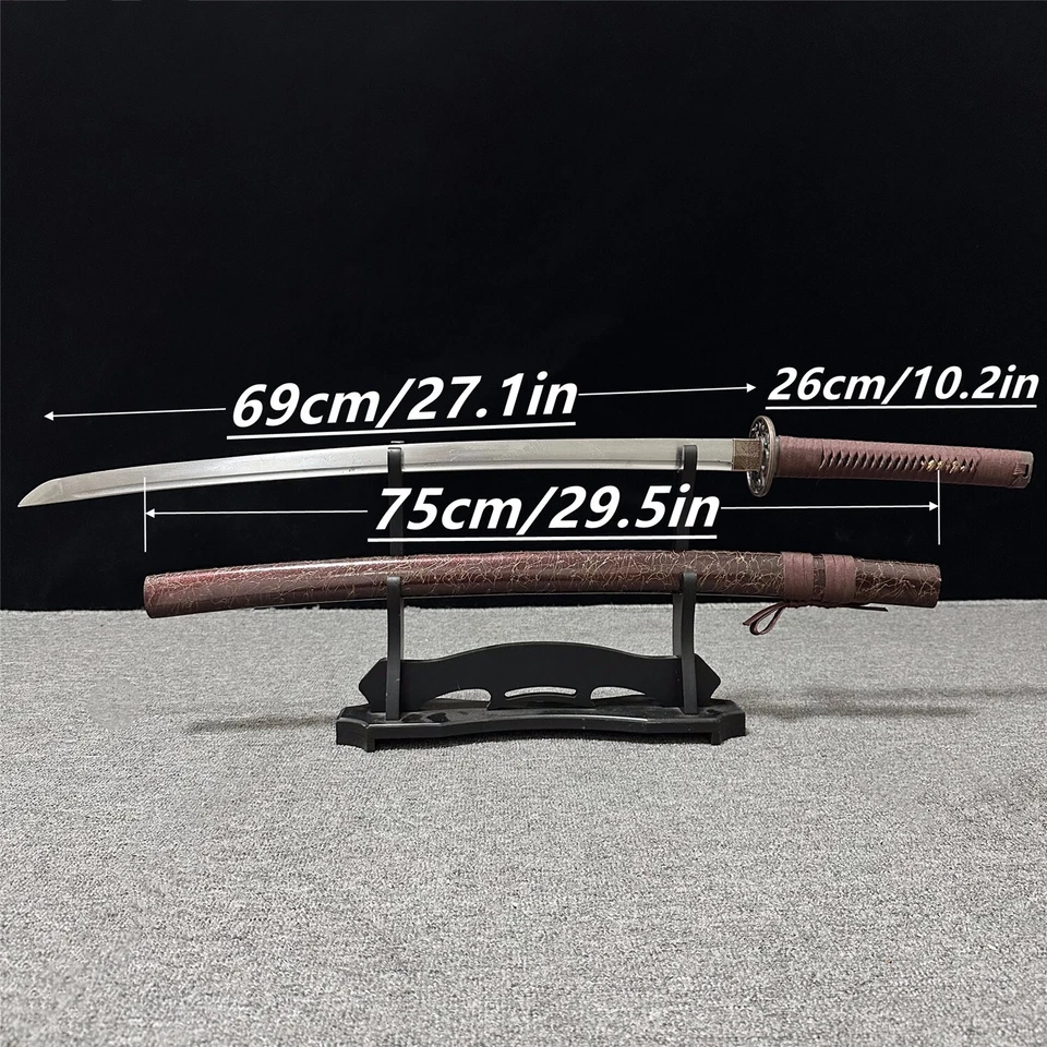 Handmade Katana 1095 Steel Razor Sharp Brown Saya Full Tang w/ Stand - Image 2 of 4