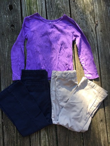 SALE @ DOCKERS Khaki Navy Blue Long Pants School Uniform LOT Girls Sz 5 Reg ๐b1 - Picture 2 of 9