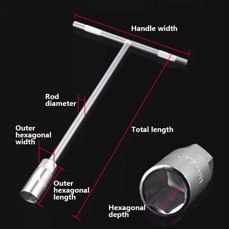6mm-19mm Hex Socket Chrome Vanadium T Handle Wrench Spanner Deep Reach Car Tool - Image 4 of 4