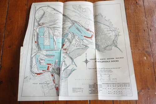 1935 LNER Hartlepool Docks Eisenbahn Plan Karte