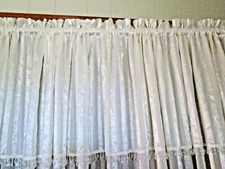 2 Semi-Sheer Curtain Panels Ivory Valance wClear Beads 1" Rod Pocket 84"L x 57"W