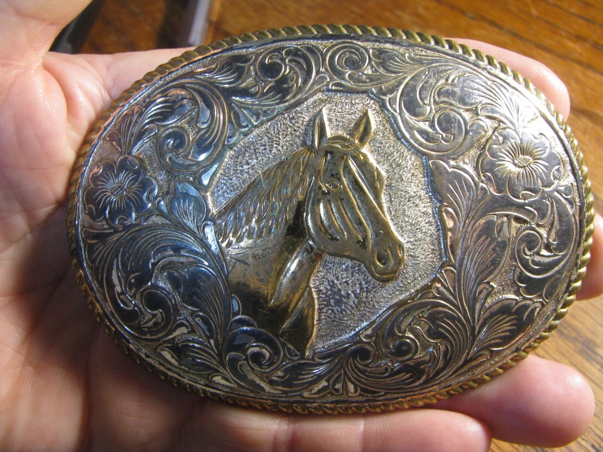 Crumrine Inc Belt Buckle Horse Design Gold & Silver Colors
