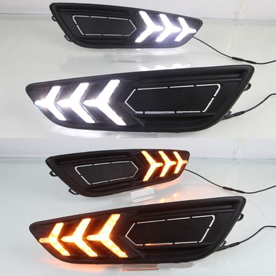 LED Daytime Running DRL Fog Lights Flow Water Steering For Ford Focus 15-18