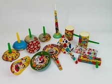 14 Vintage US Metal Tin Litho Noisemakers New Years Horn, Clapper, Rattle