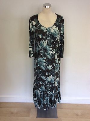 JACQUES VERT DUNKELGRÜN & ENTENEI BLUMENDRUCK STRETCH JERSEYKLEID GRÖSSE 12