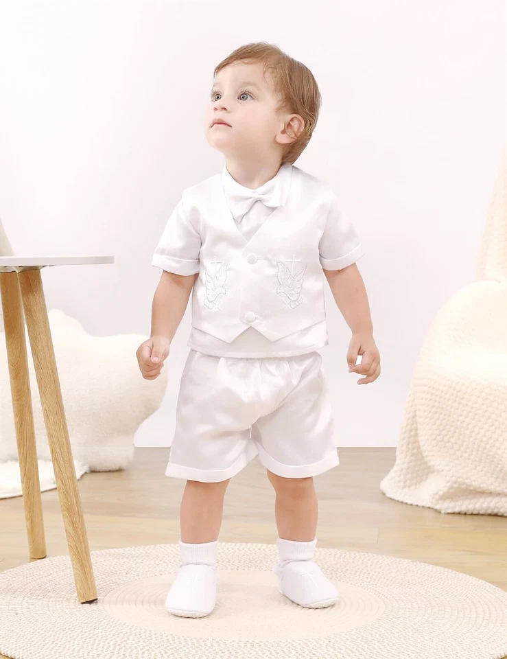 Baby Boy Baptism Shoes Christening Socks Infant White Embroidered Cross Set 2PCS - Image 4 of 4