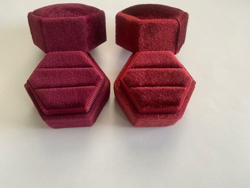 Velvet Ring Box Brick Red Hexagon Ring Box Double Slot Wedding Ring Bearer - Picture 3 of 8