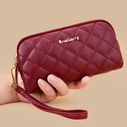 Women Leather Wallet Double Zipper Long Purse Phone Handbag Clutch with Wristlet - Picture 3 of 47