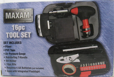 Maxam 16-Piece Tool Set Case With Integrated Flashlight #MT16 New Old Stock