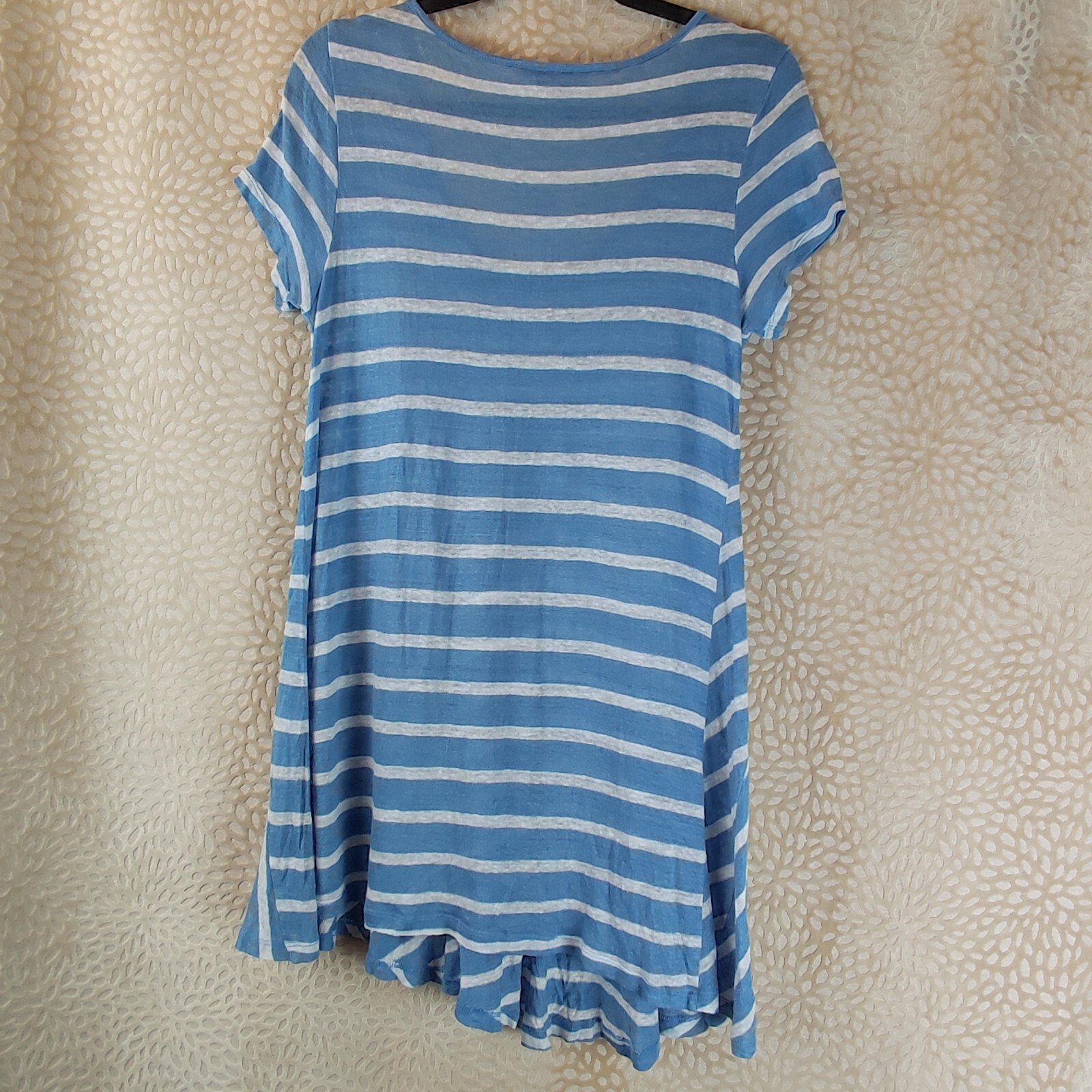 Phase Eight Womens Top Blue White Striped Size 10 Linen Dipped Hem image 2